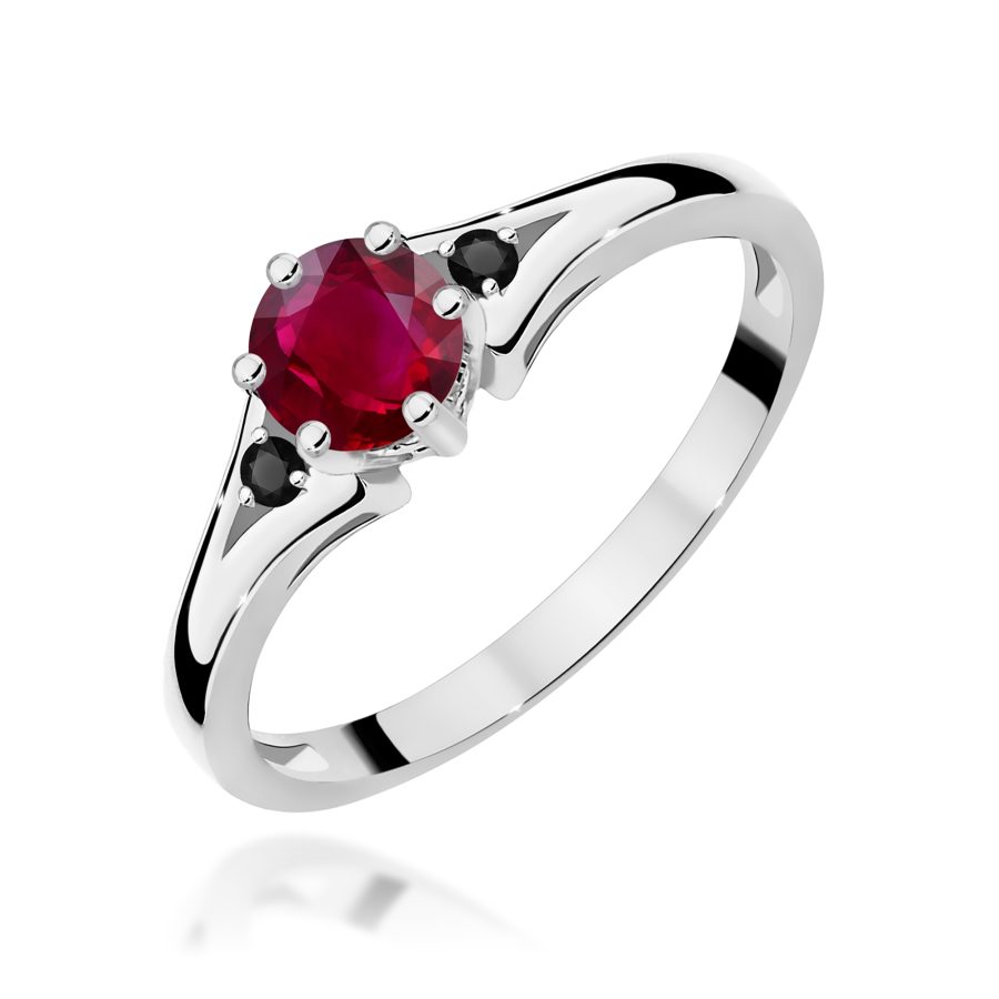Ring with ruby and black diamonds in white gold