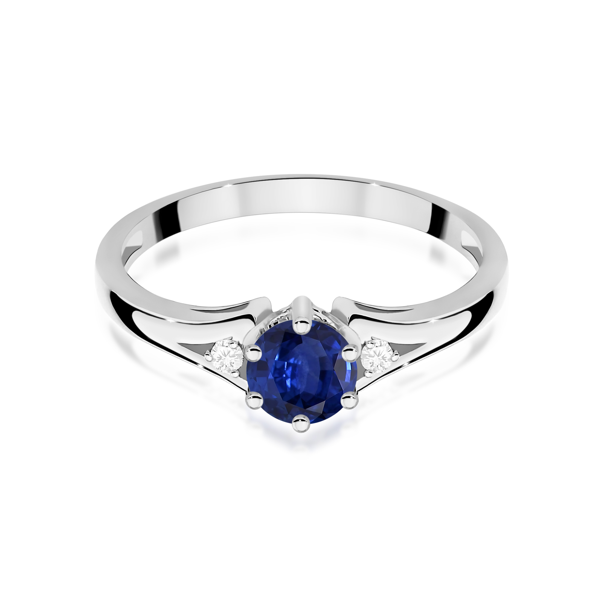 Ring with sapphire and diamonds in white gold 585 – product image 3