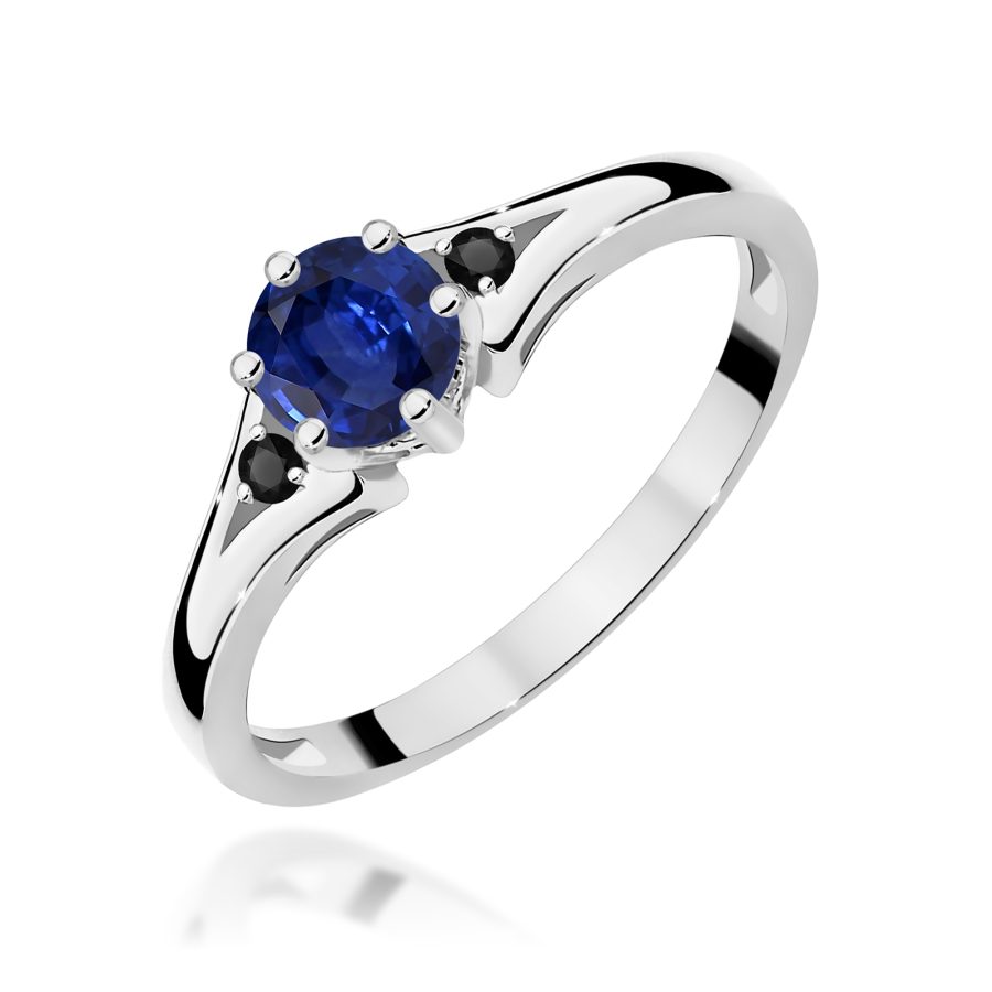 Ring with sapphire and black diamonds in white gold