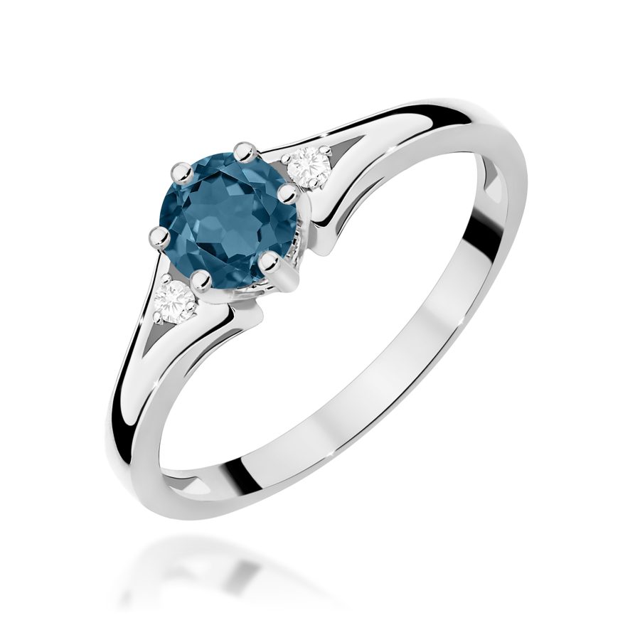 Pierścionek z topazem London Blue i diamentami · W0076