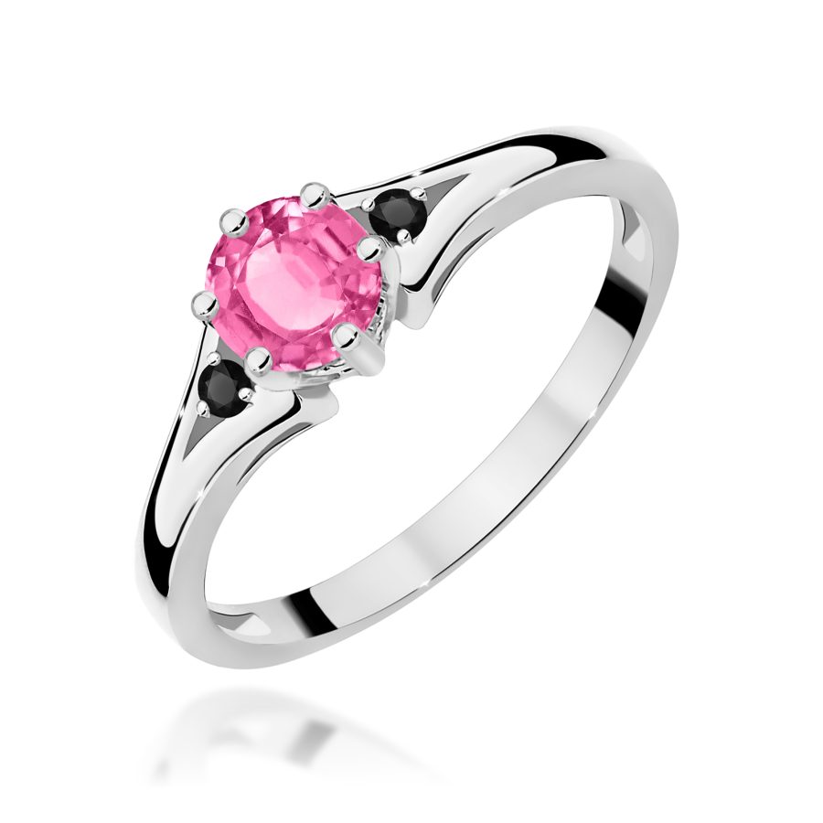 Ring in white gold with rose topaz and black diamonds