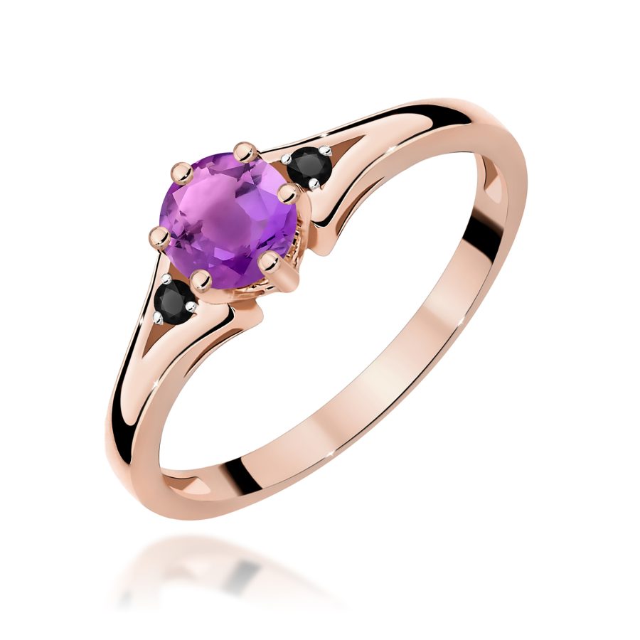 Ring in rose gold with amethyst and black diamonds