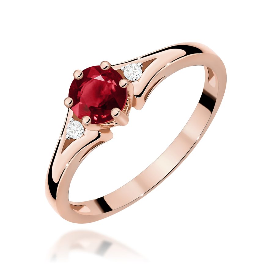 Pierścionek z okrągłym granatem 0,60 ct i diamentami · W0076