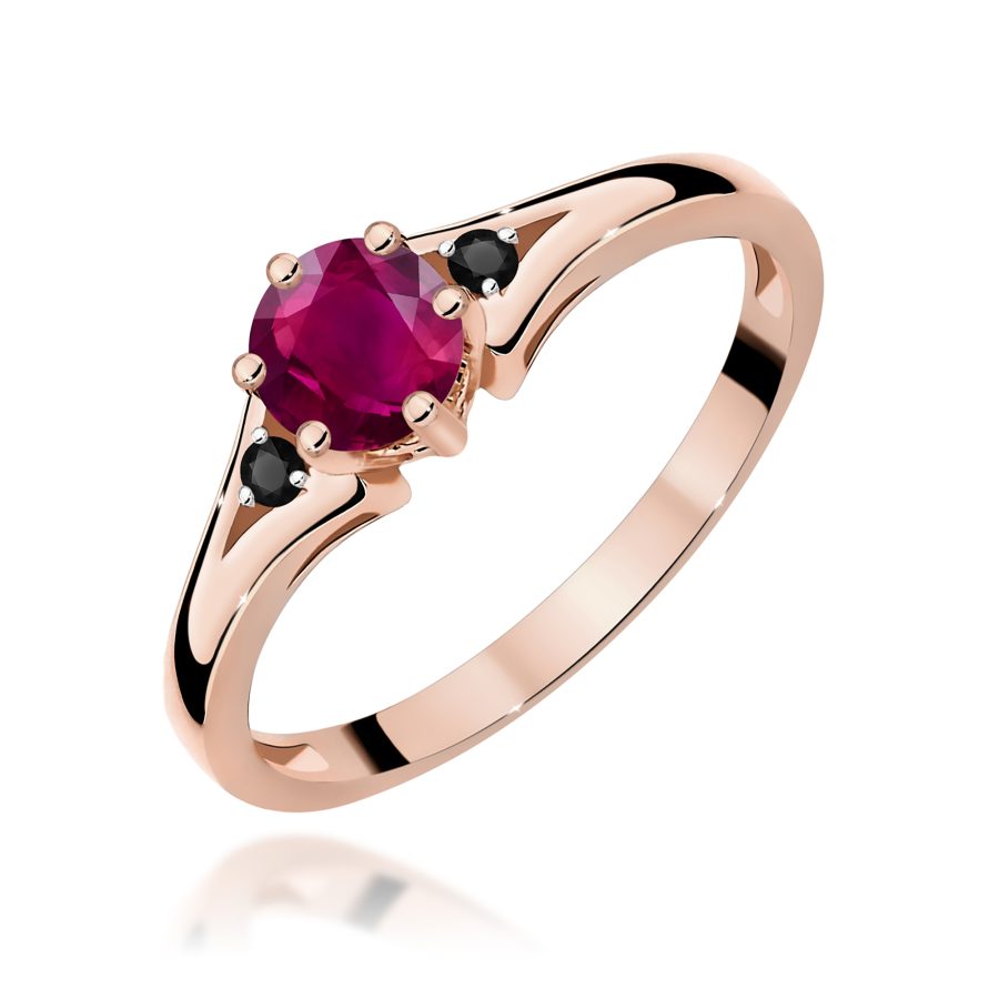 Ring in rose gold with rhodolite and black diamonds