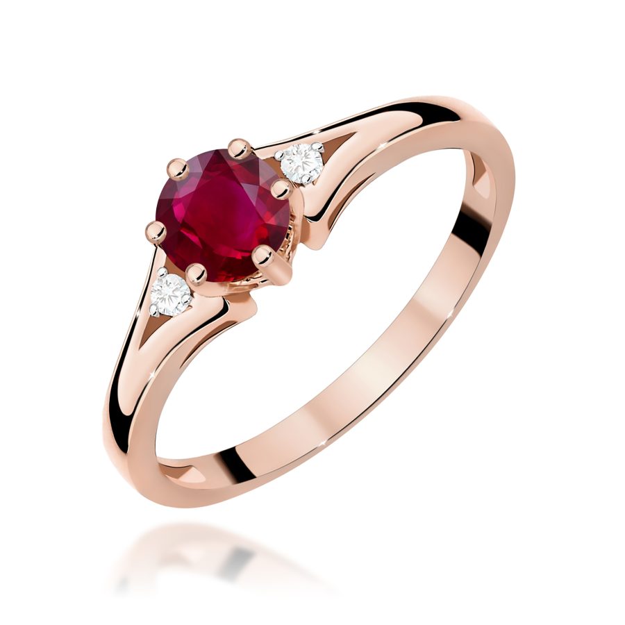 Pierścionek z rubinem 0,60 ct i diamentami · W0076