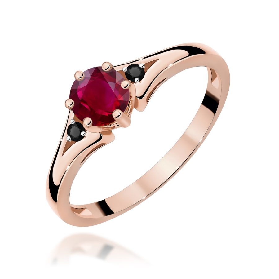 Ring in rose gold with ruby and black diamonds