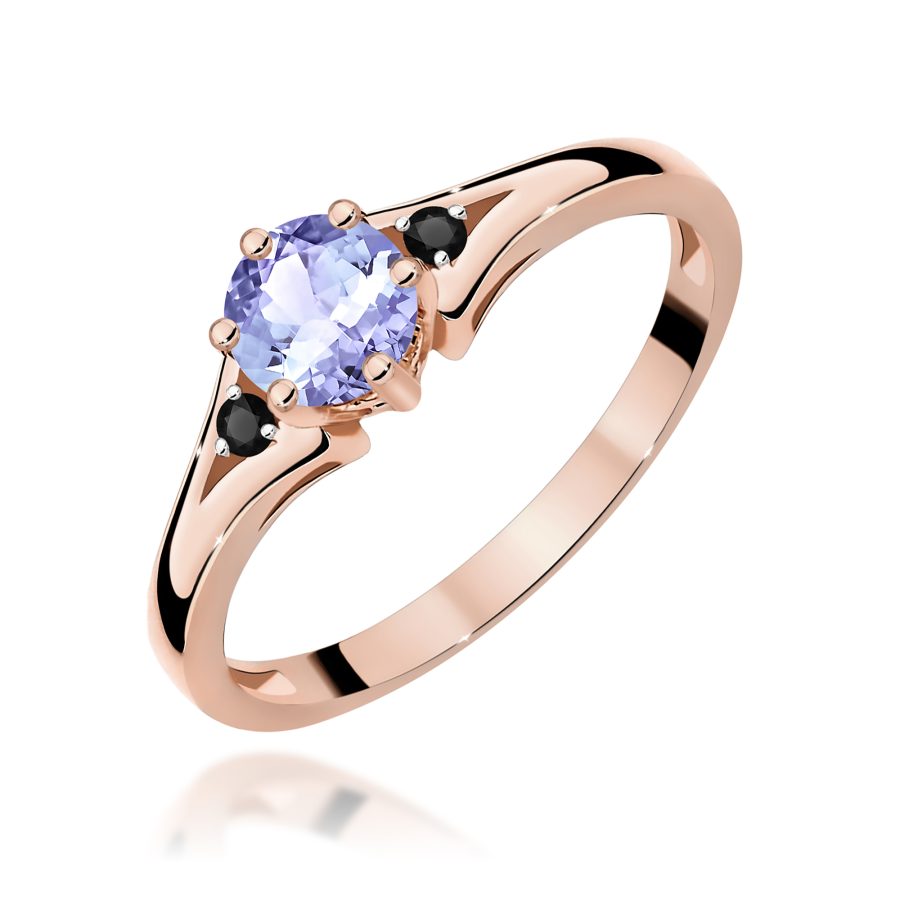 Ring with tanzanite and black diamonds in rose gold