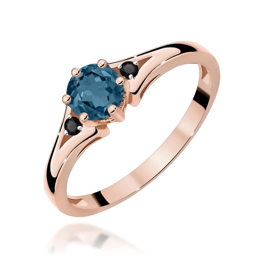 Pierścionek z topazem london blue i diamentami z różowego złota · W0076