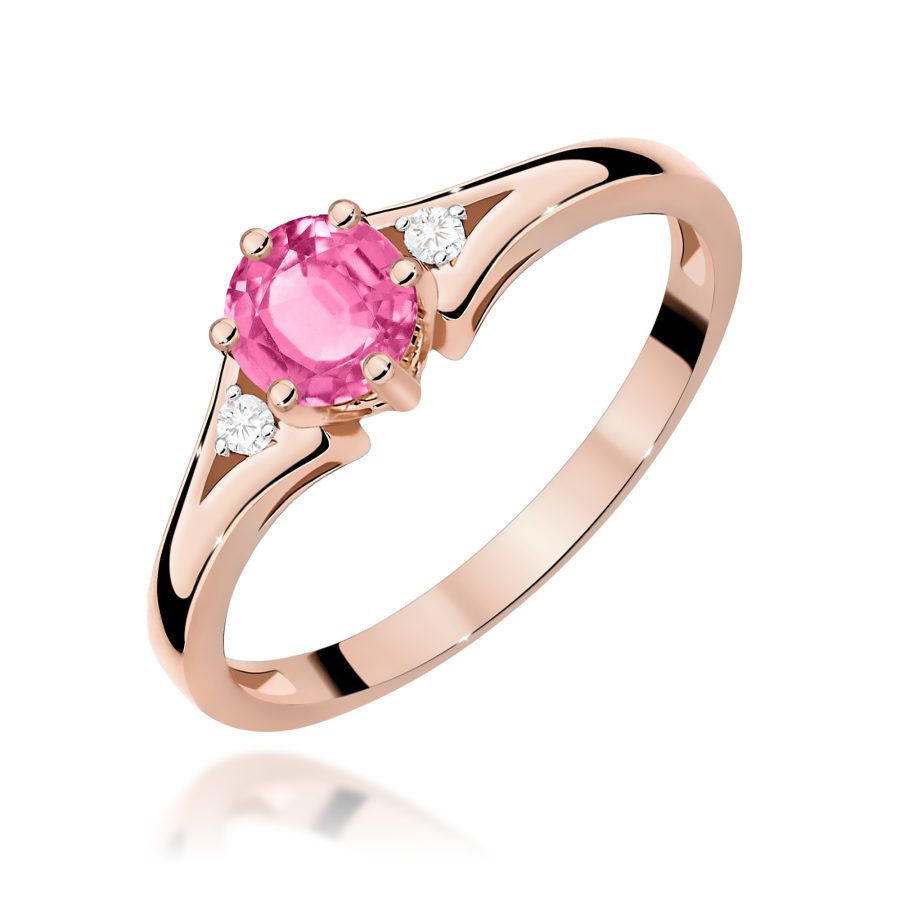 Pierścionek z różowym topazem i diamentami 0,60 ct · W0076