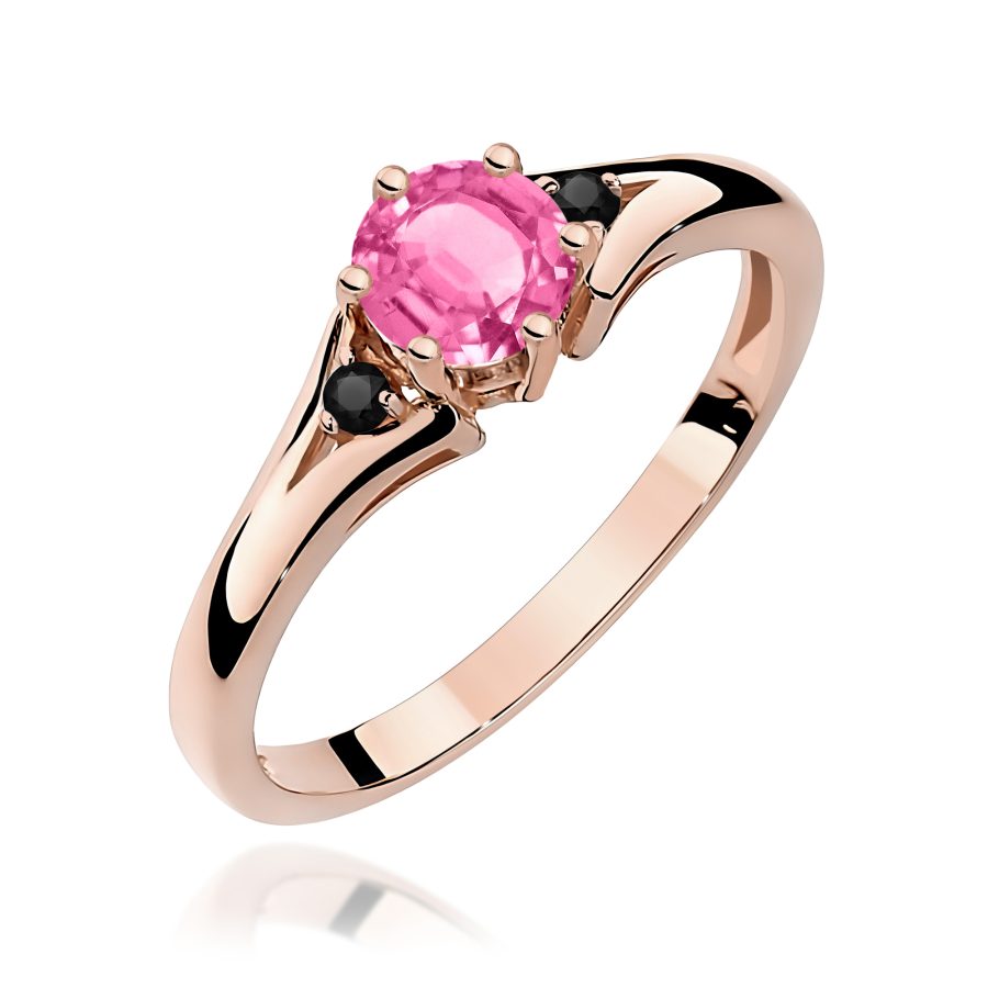Ring with rose topaz and black diamonds in rose gold
