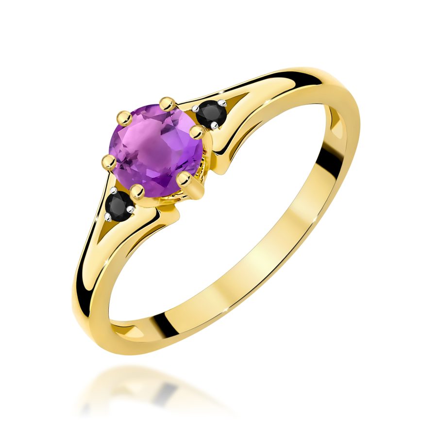 Ring in yellow gold with amethyst and black diamonds