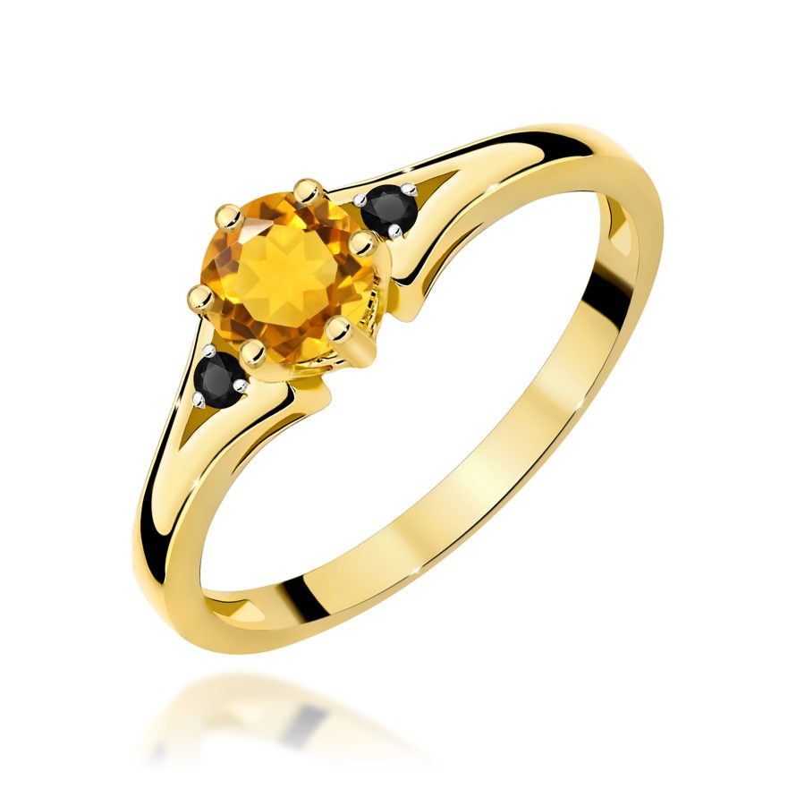 Gold ring with citrine and black diamonds