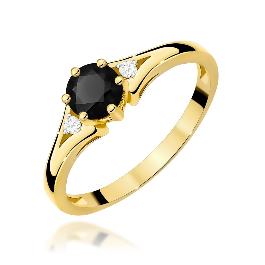 Pierścionek z czarnym diamentem i diamentami w żółtym złocie · W0076
