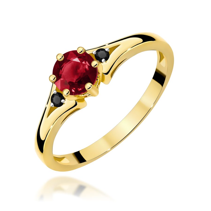 Gold ring with garnet and black diamonds