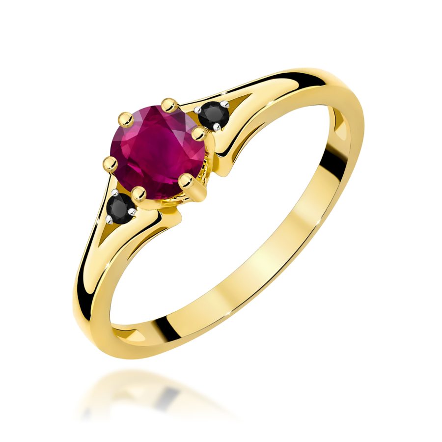 Gold ring with rhodolite and black diamonds