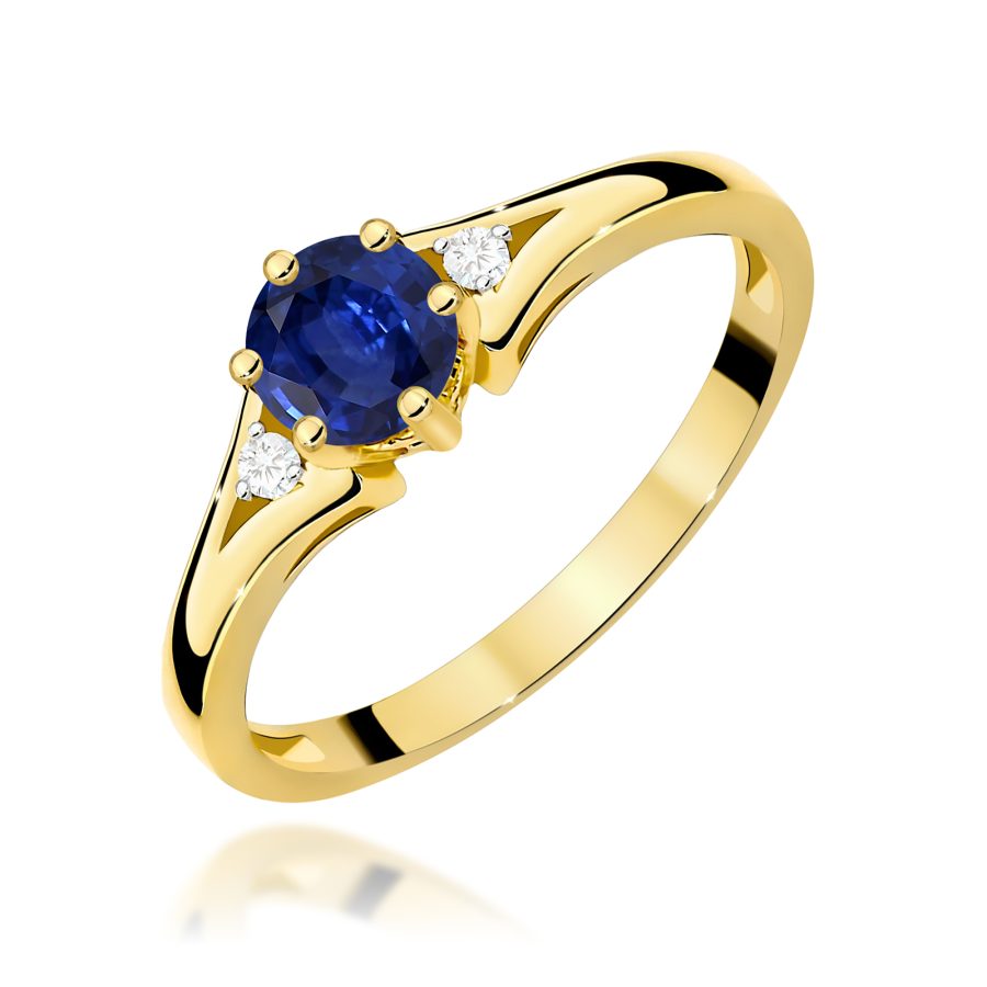 Pierścionek z okrągłym szafirem 0.5 ct i diamentami · W0076