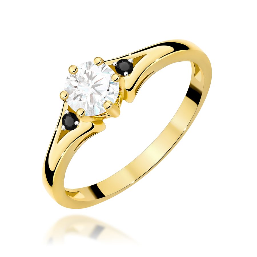 Gold ring with white sapphire and black diamonds