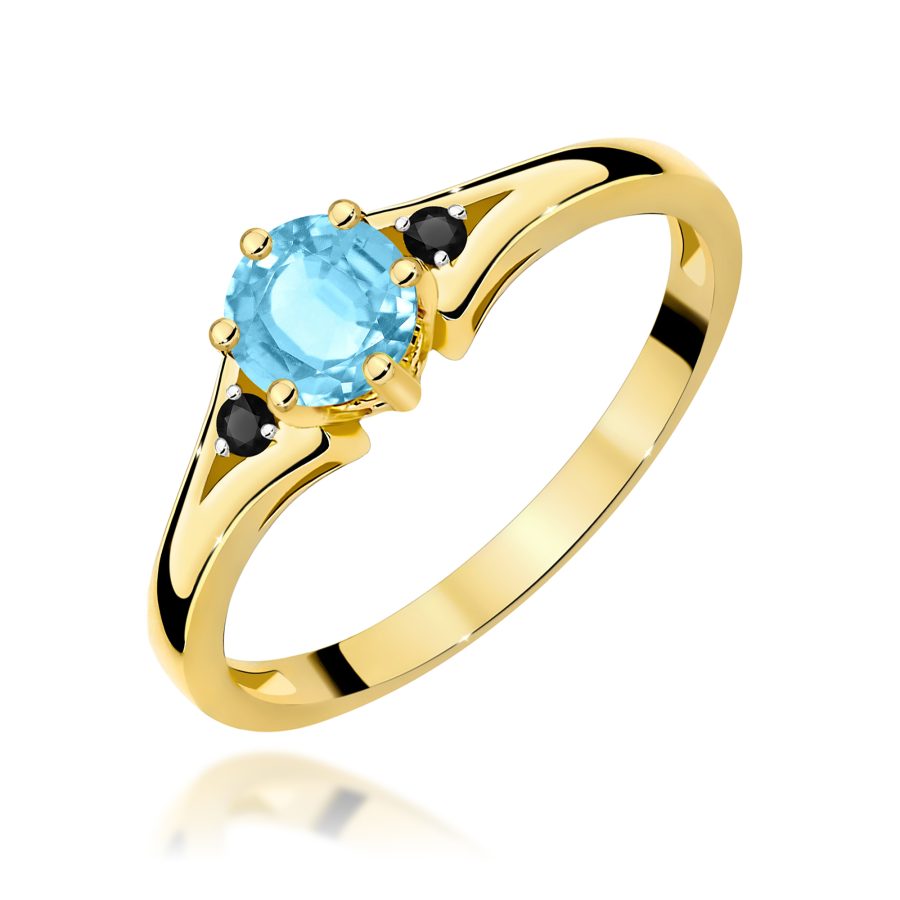 Ring in yellow gold with topaz Swiss and black diamonds