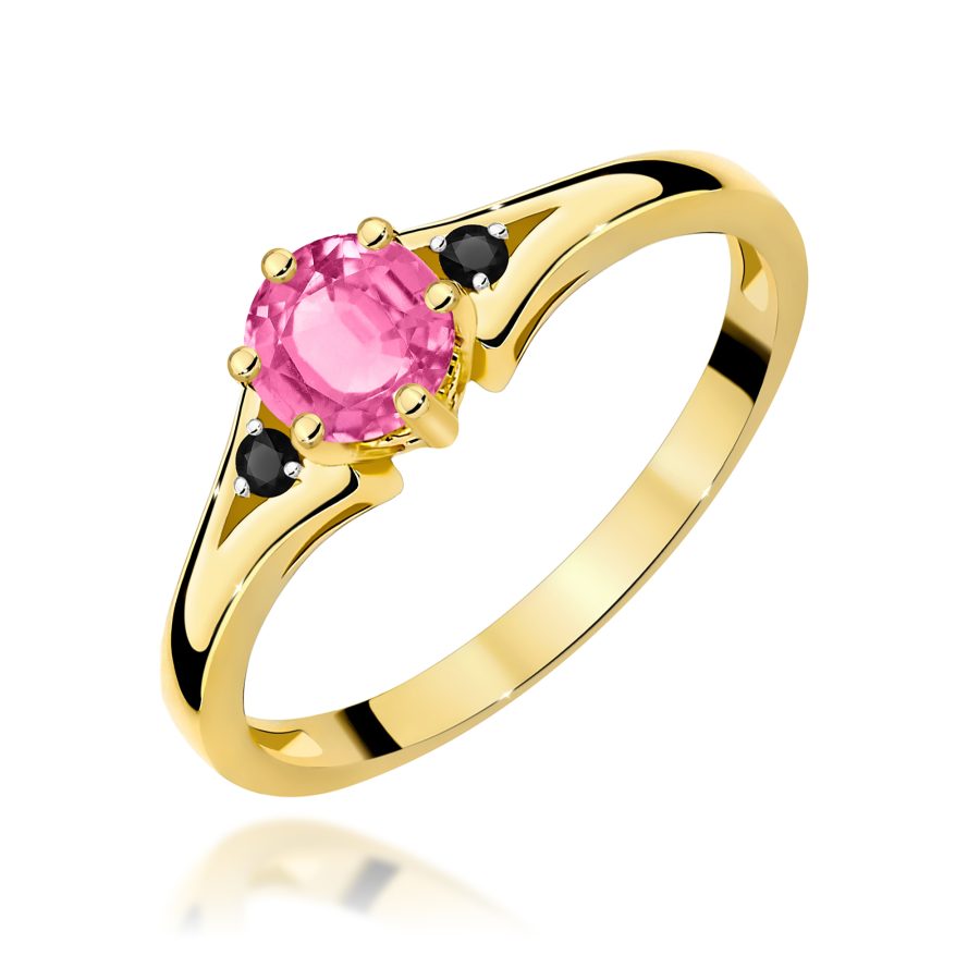 Ring with rose topaz and black diamonds in yellow gold