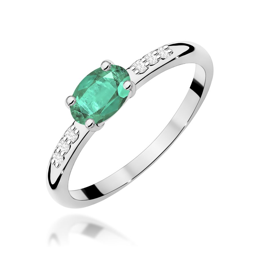 Pierścionek z owalnym szmaragdem 0,40 ct i diamentem · W077