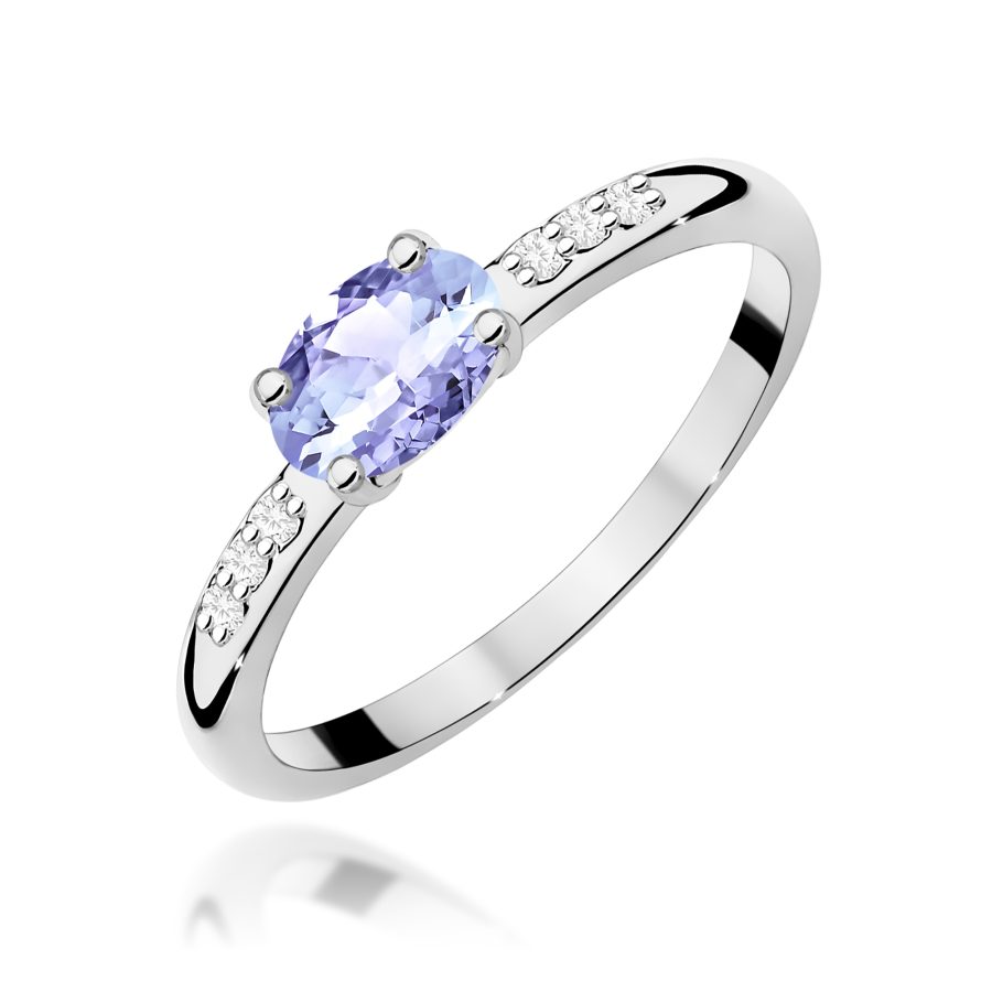 Pierścionek z owalnym tanzanitem 0,4 ct i diamentem · W077