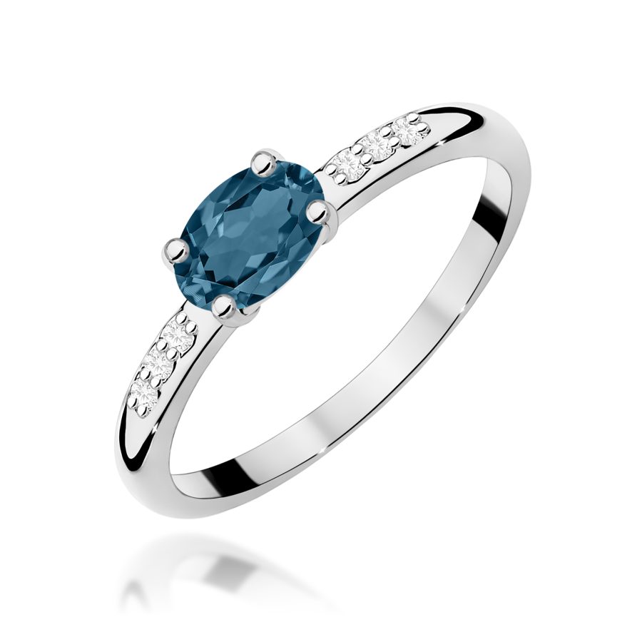 Pierścionek z topazem London Blue 0,50 ct i diamentami · W077