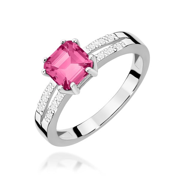 Pierścionek z kamieniem topaz różowy 1,10 ct W0079 – białe złoto próby 585