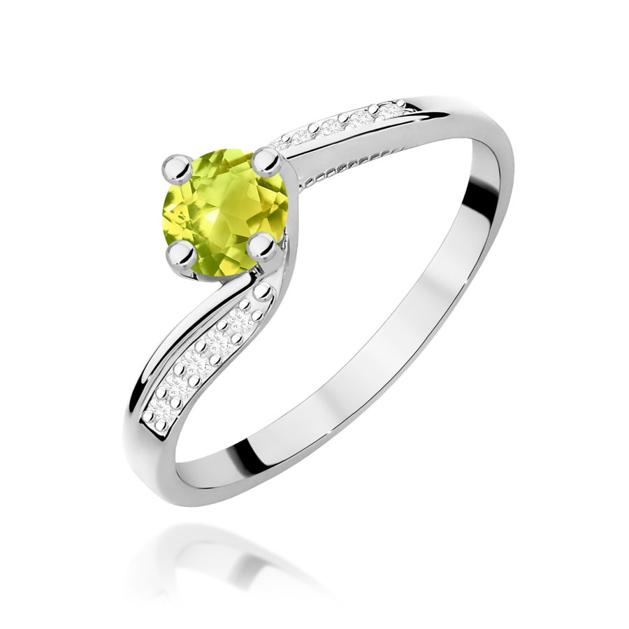 Pierścionek z kamieniem oliwin 0,60 ct W0084 – białe złoto próby 585 · W084