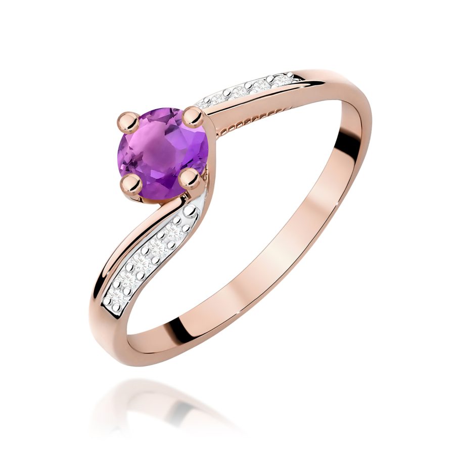 Pierścionek z okrągłym ametystem 0,50 ct i diamentami · W084