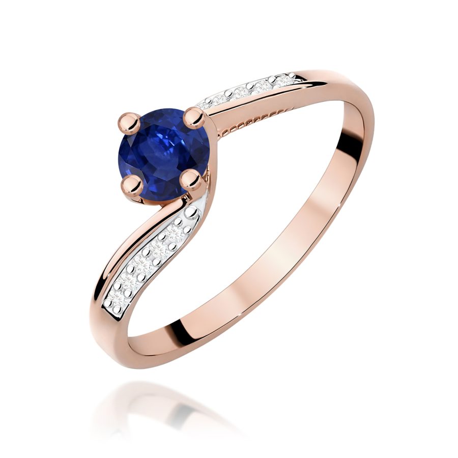 Pierścionek z okrągłym szafirem 0,50 ct i diamentem · W084