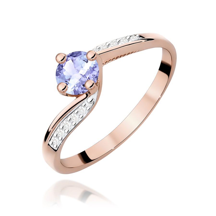 Pierścionek z okrągłym tanzanitem 0,5 ct i diamentami · W084