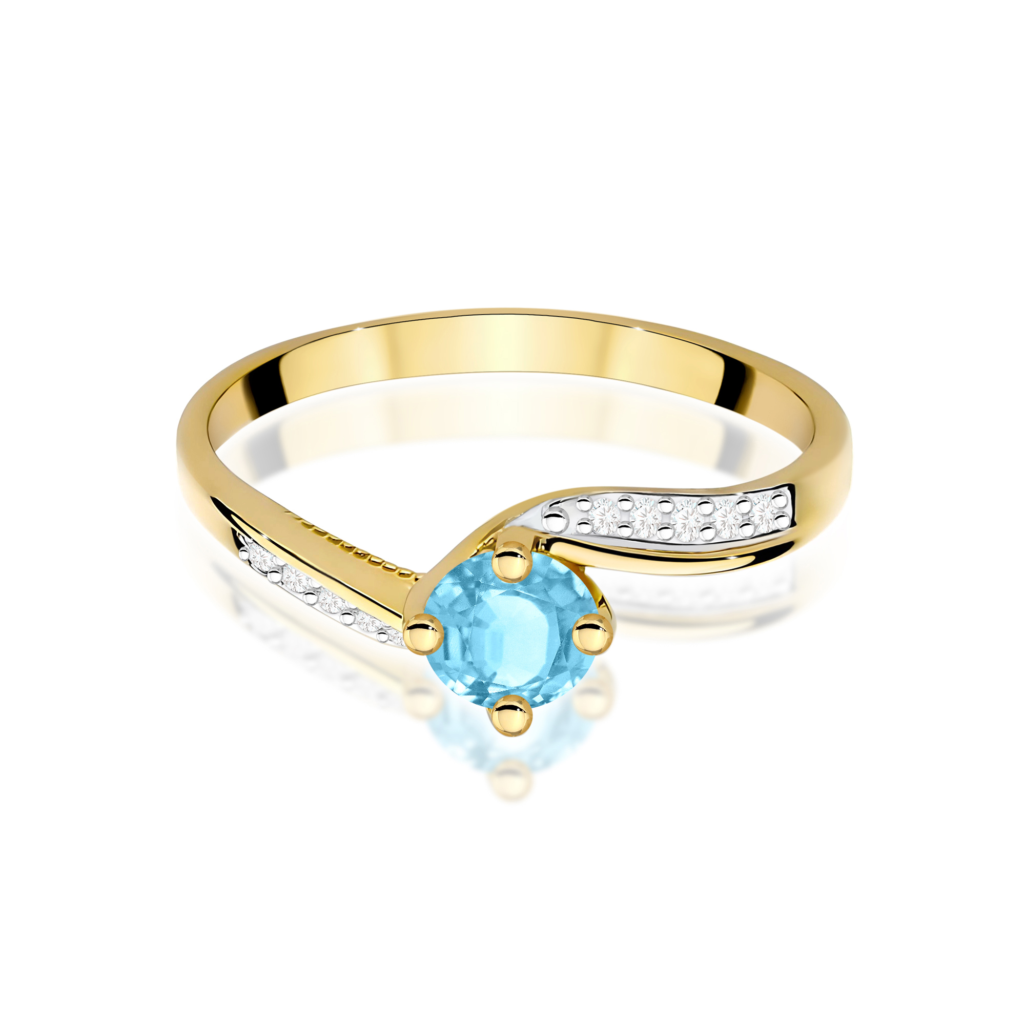 Gold ring with light blue topaz 0,50 ct and diamonds – product image 3