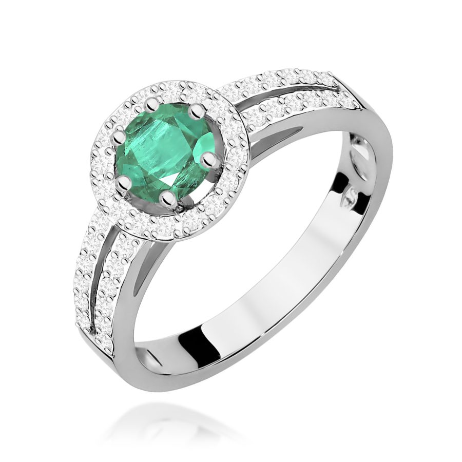 Pierścionek ze szmaragdem 0,50 ct i diamentami · W087