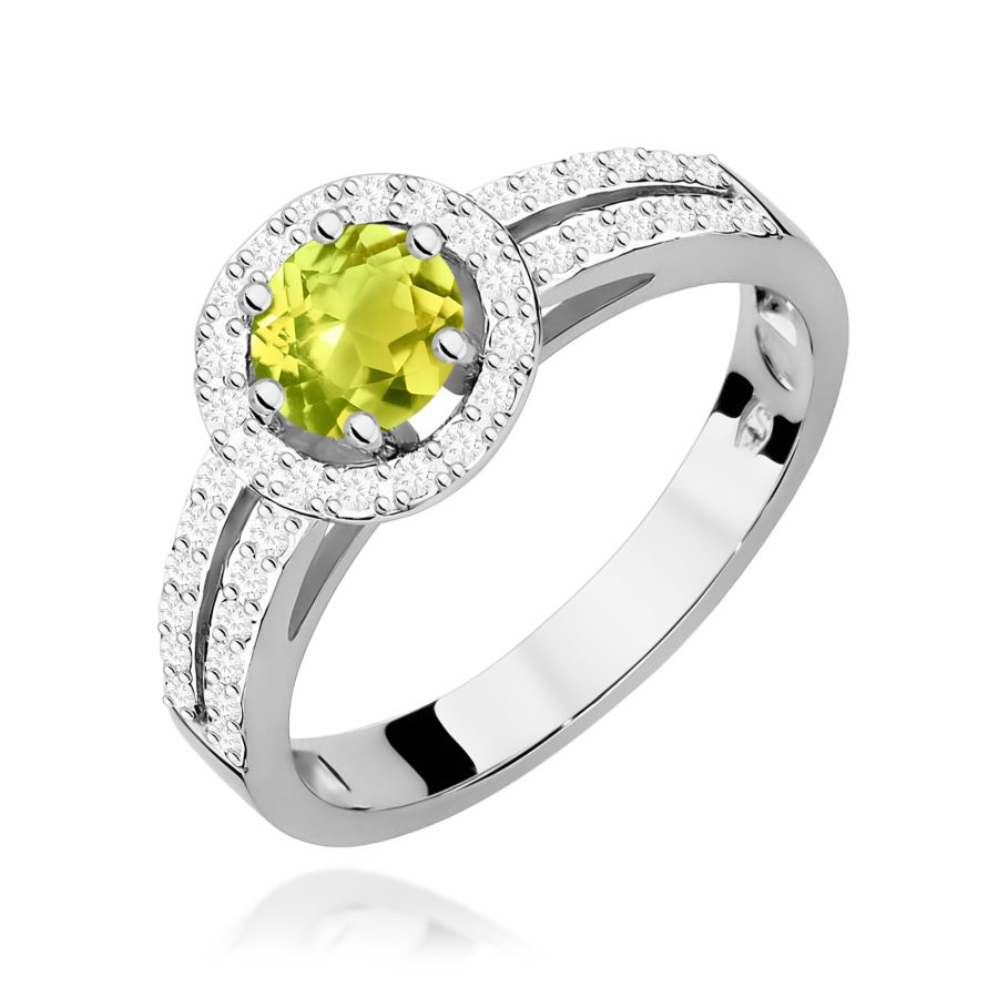 Pierścionek z kamieniem oliwin 0,60 ct W0087 – białe złoto próby 585 · W087
