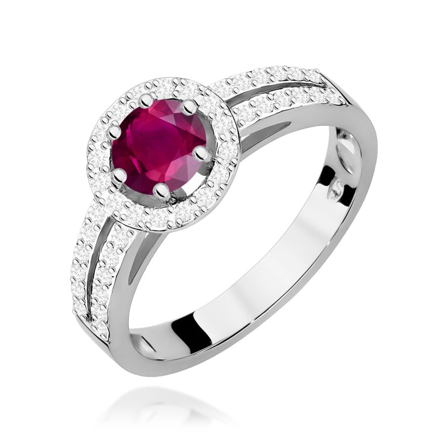 Pierścionek z okrągłym rodolitem 0,60 ct i diamentami · W087