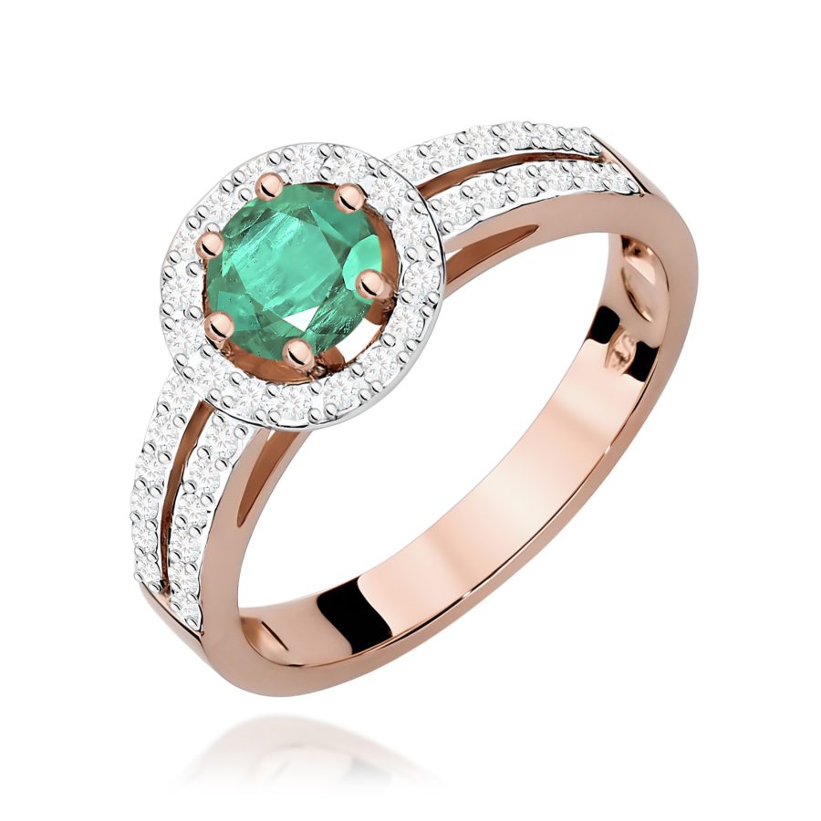 Pierścionek ze szmaragdem 0,50 ct z diamentami · W087
