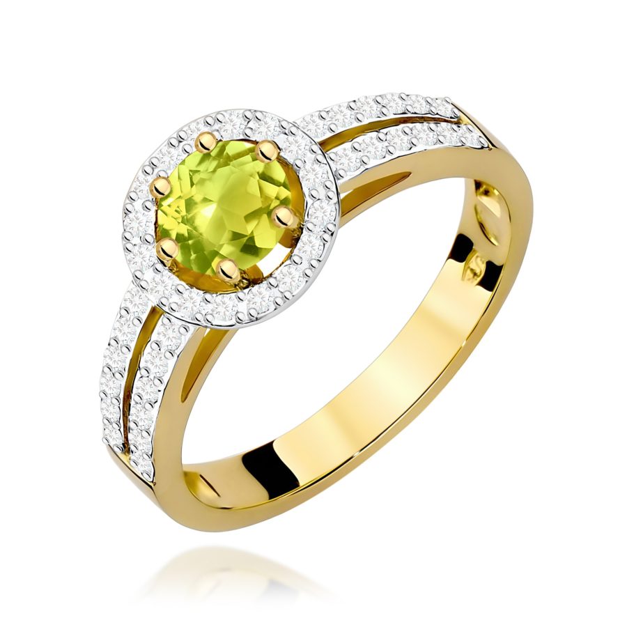 Pierścionek z kamieniem oliwin 0,60 ct W0087 – żółte złoto próby 585 · W087