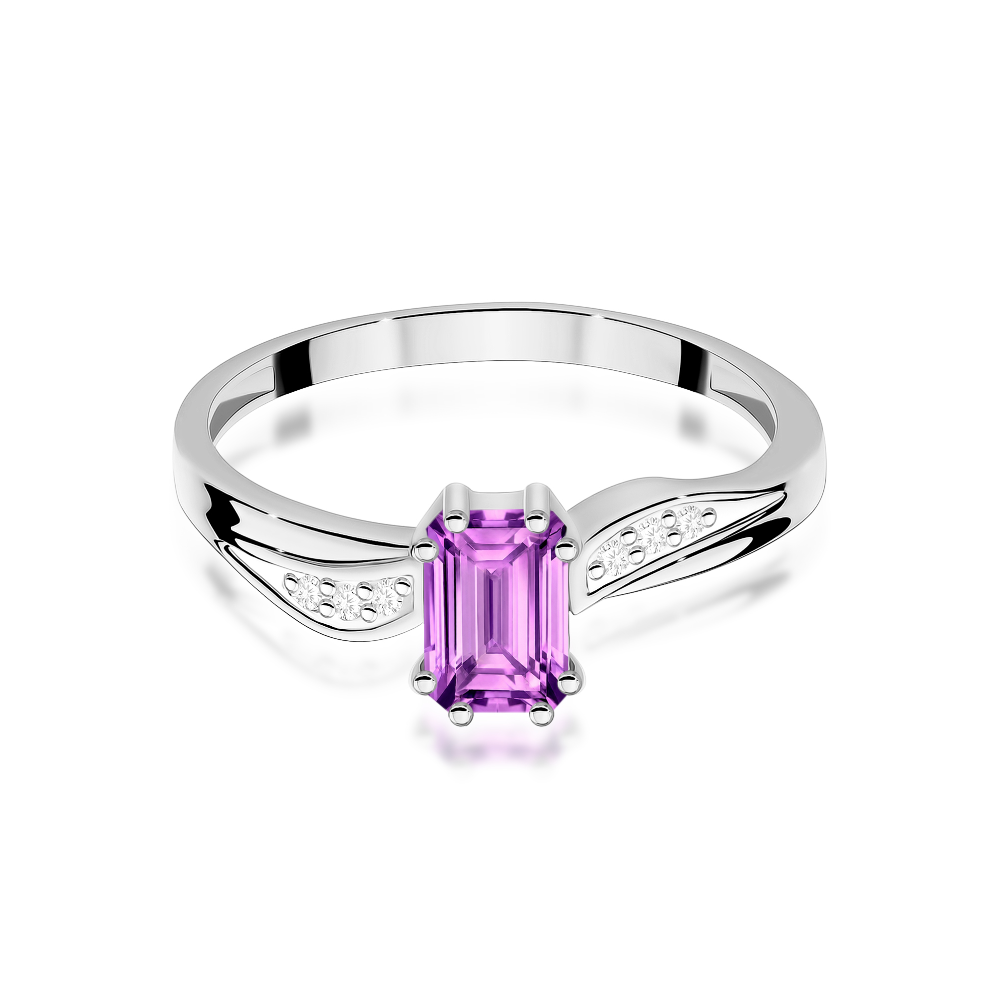 Ring with amethyst and diamonds in white gold – product image 3