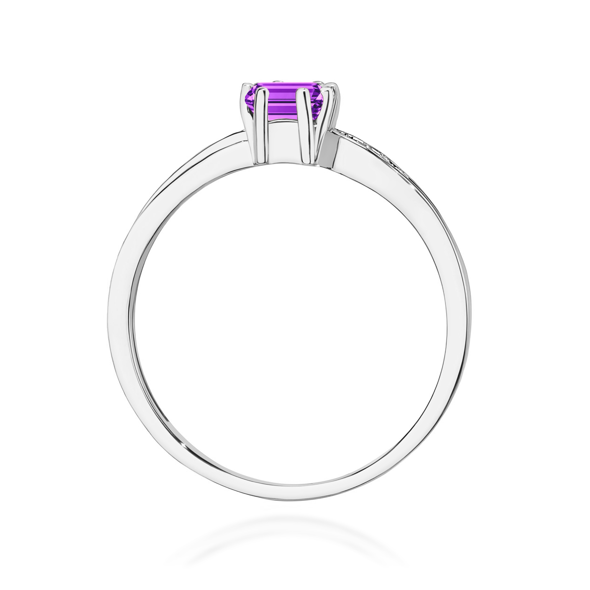 Ring with amethyst and diamonds in white gold – product image 4