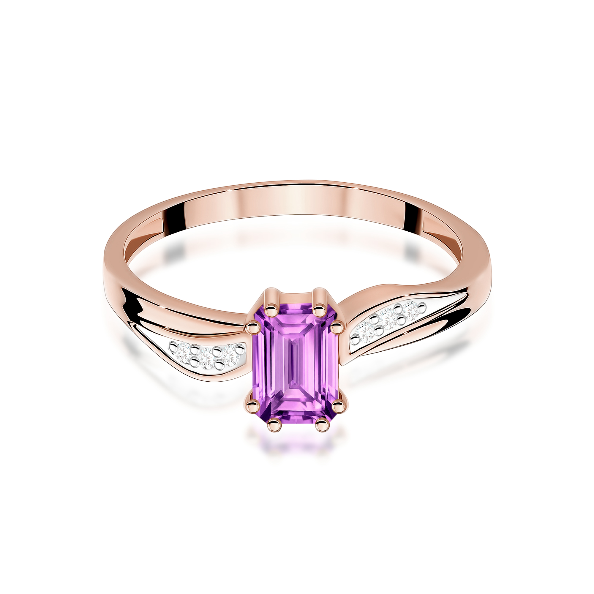 Ring with amethyst and diamonds in rose gold – product image 3