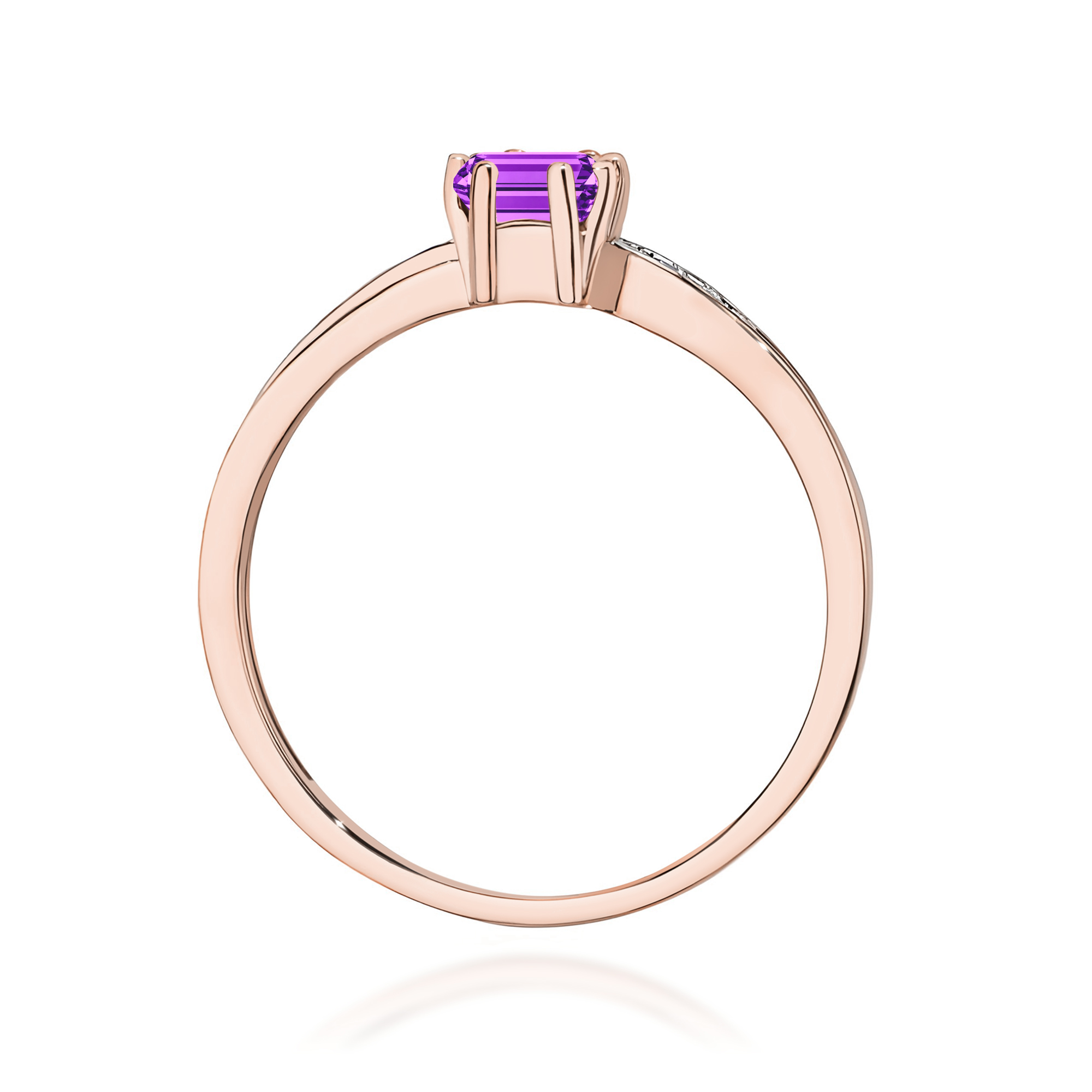 Ring with amethyst and diamonds in rose gold – product image 4