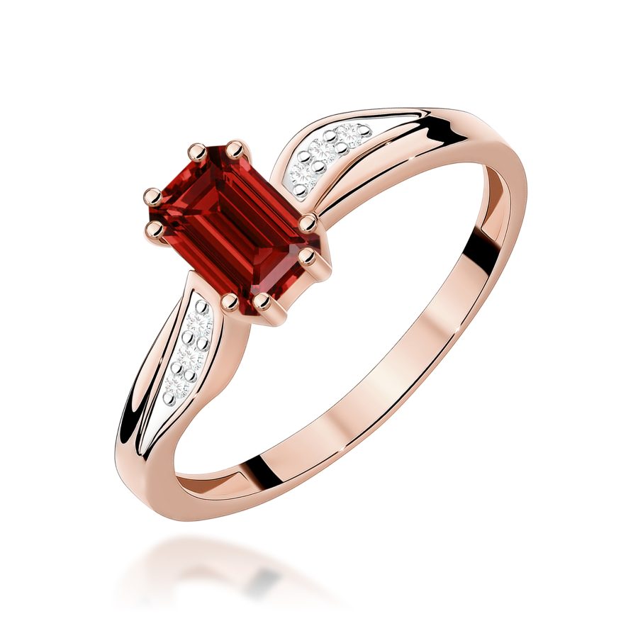 Pierścionek z granatem oktagonalnym 0,70 ct z diamentami · W094