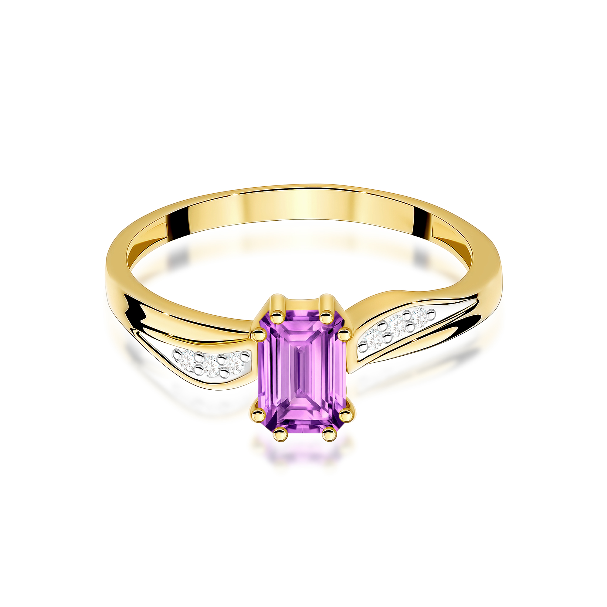 Ring with amethyst and diamonds in yellow gold – product image 3