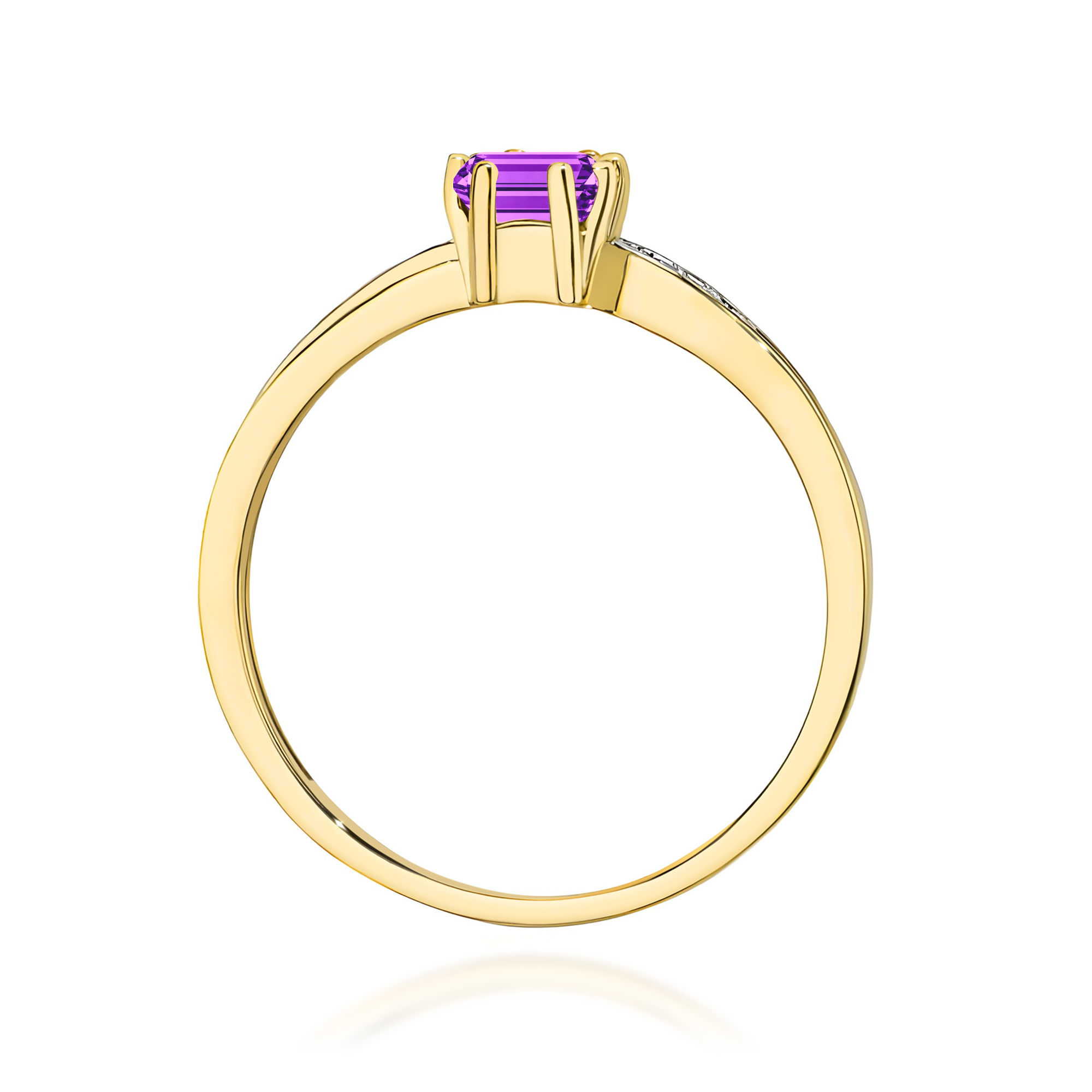 Ring with amethyst and diamonds in yellow gold – product image 4