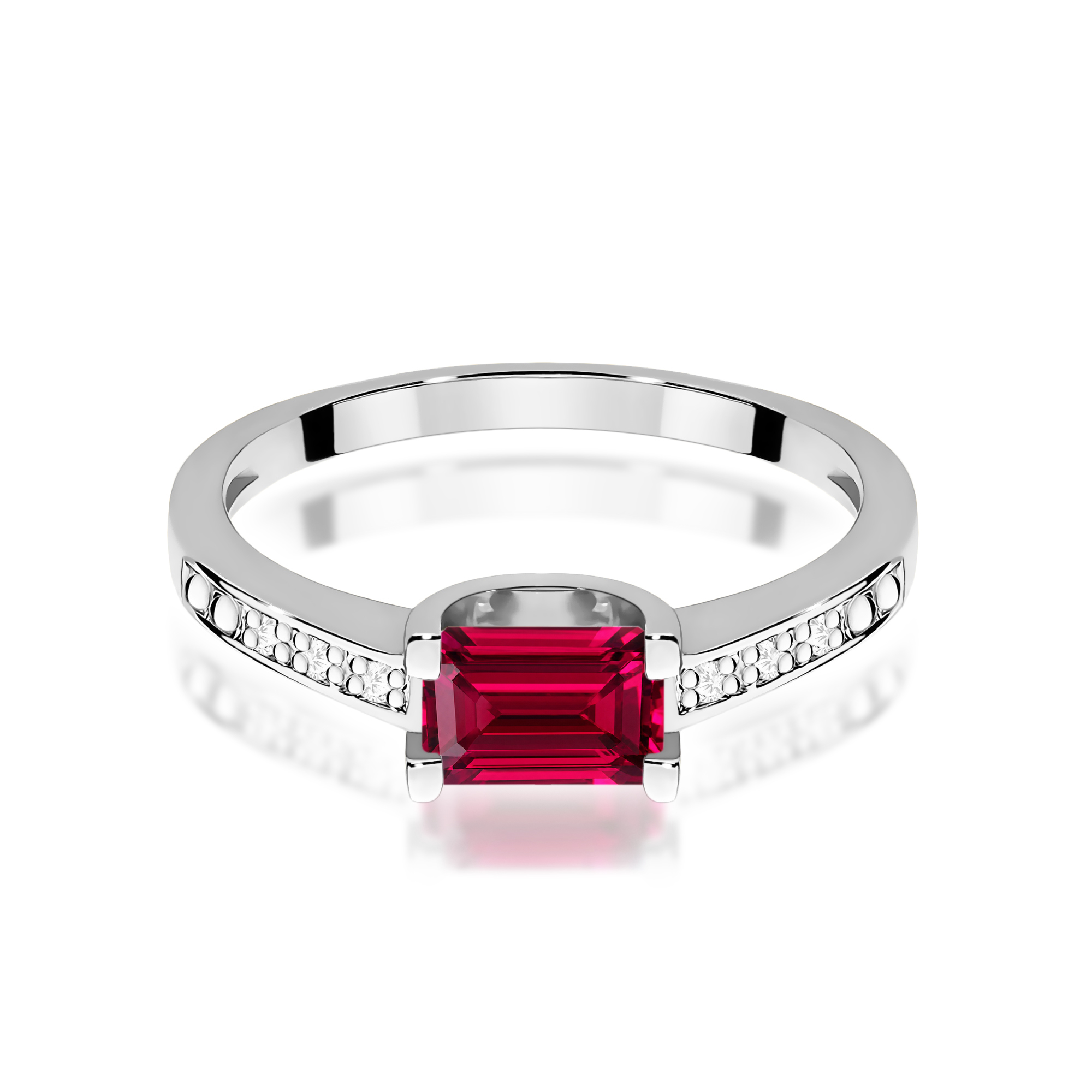 Ring with ruby and diamonds in white gold – product image 3