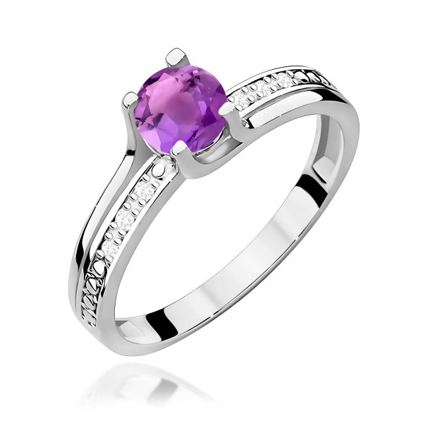 Pierścionek z ametystem 0,50 ct W0106 – białe złoto próby 585