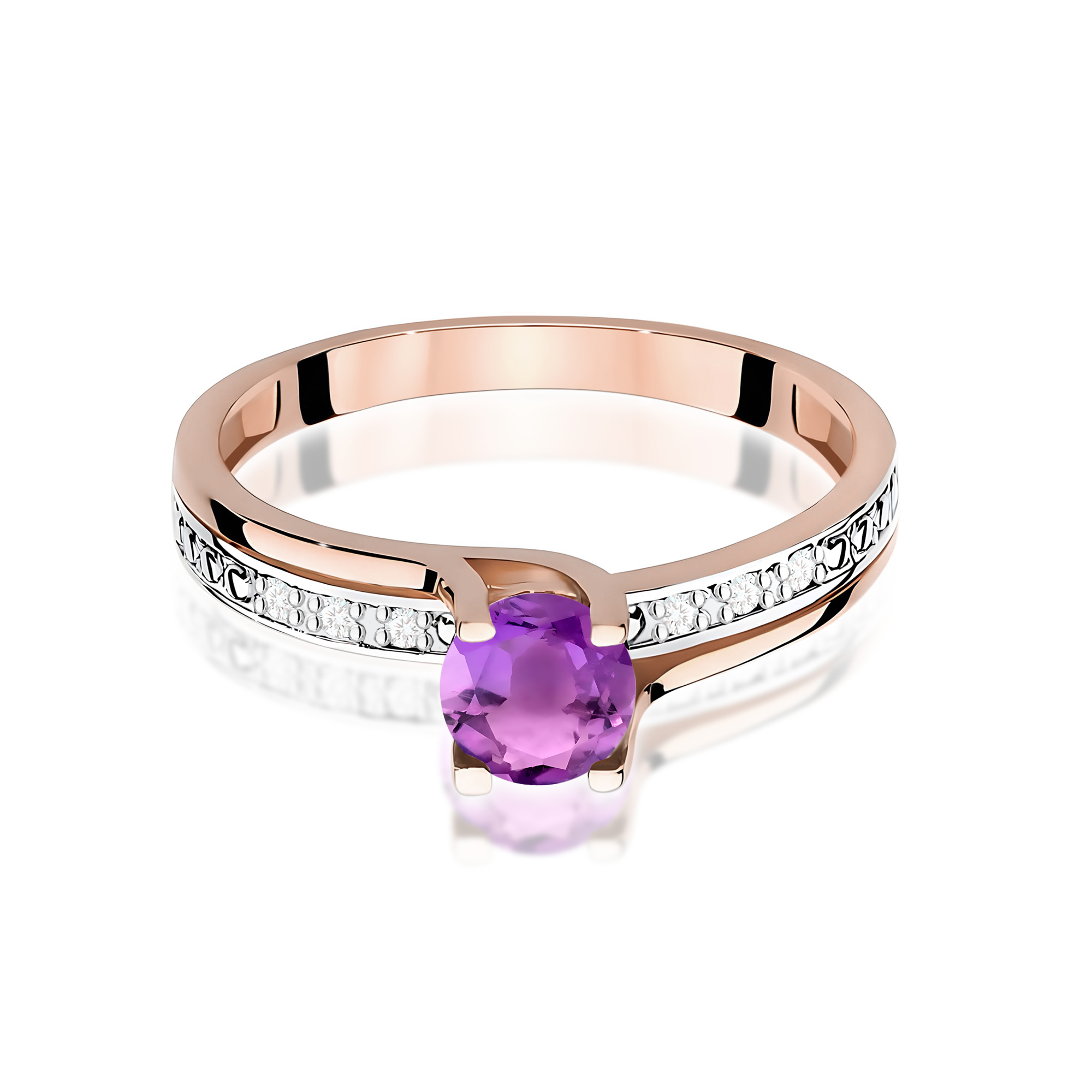 Ring with amethyst 0,50 ct and diamond – rose 585 gold – product image 3