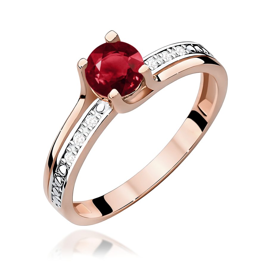 Pierścionek z okrągłym granatem 0,60 ct i diamentami · W106