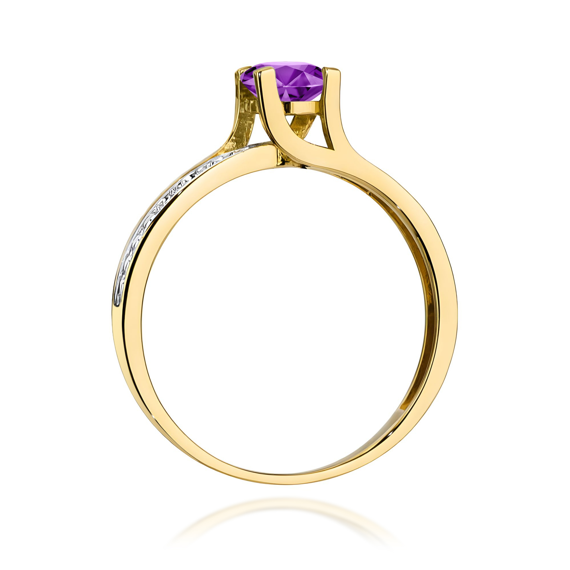 Ring with amethyst and diamonds in yellow gold – product image 4