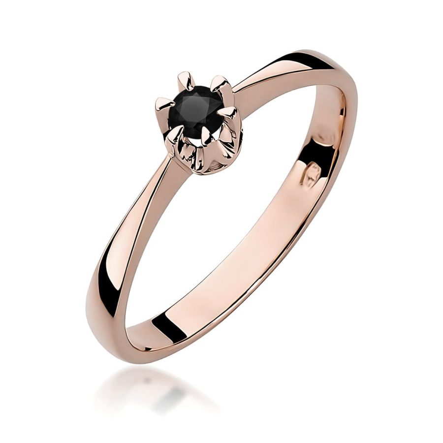 Ring with black diamond 0,12 ct in 585 rose gold